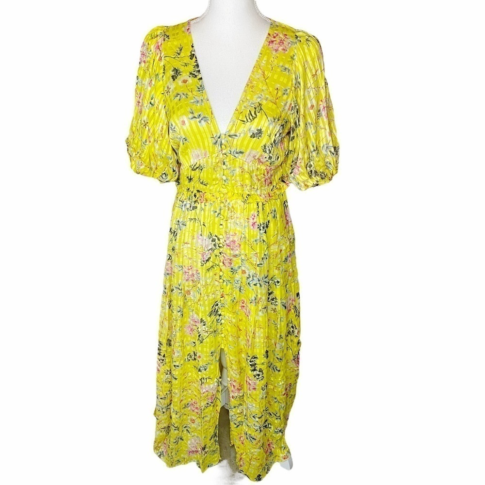 Hemant & Nandita Eden Dress Floral Stripe Yellow Medium